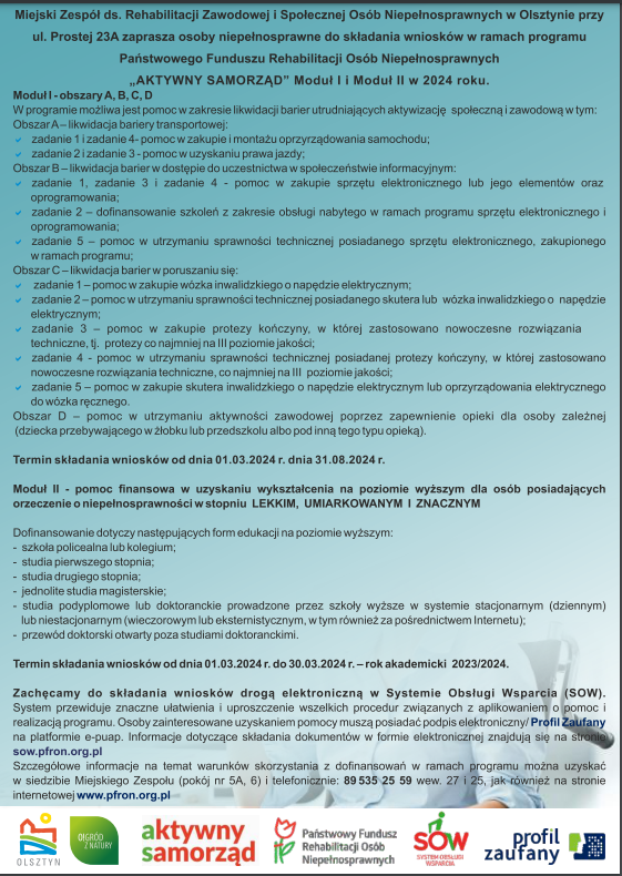 Plakat informacyjny ,, Aktywny Samorząd"  Moduł I i Moduł II w 2024 roku