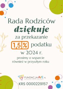 Rada Rodziców dziękuje za przekazanie 1,5% podatku w 2024r.